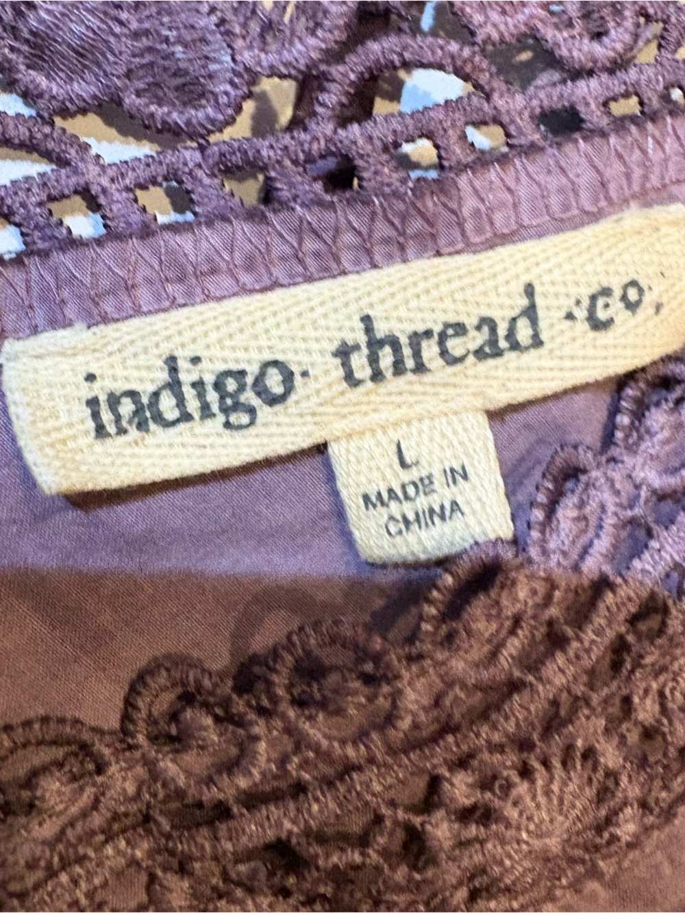 Indigo thread co Women's Lavender Crochet-Trim V-Neck Tunic size L - Picture 8 of 11